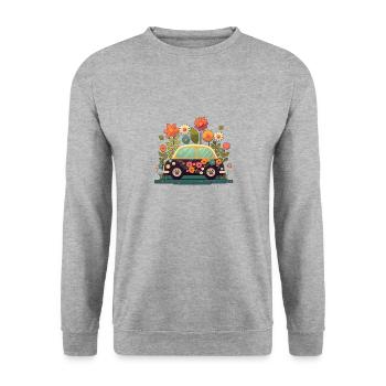 Süßes Blumen Auto 3 - Unisex Pullover - Weißgrau meliert - Vorne - Alina (178cm) & Michal (187cm)