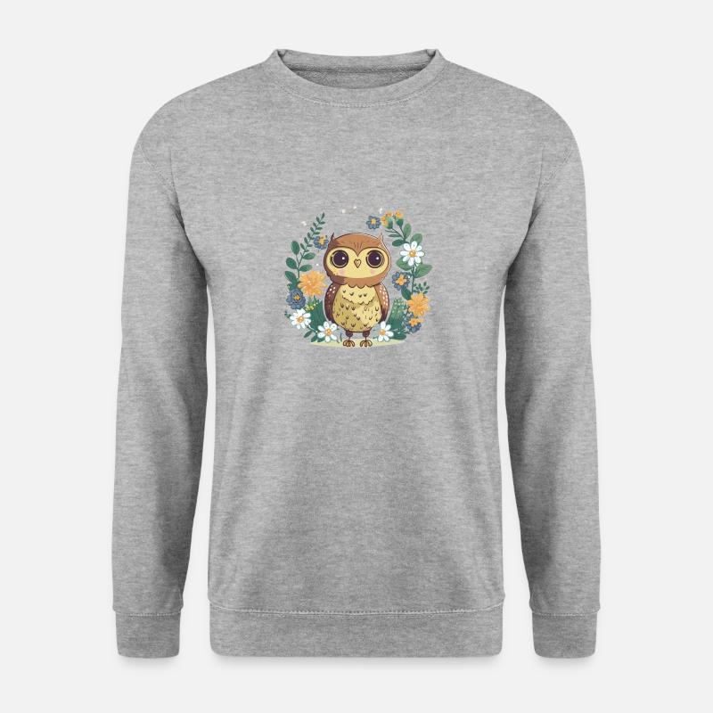 Hibou mignon dans la forêt de fleurs 8 - Sweat-shirt Unisexe - gris chiné