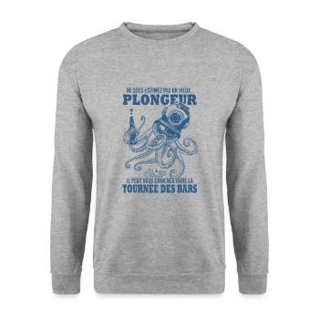 plongée humour vieux plongeur anniversire - Sweat-shirt Unisexe - gris chiné - Devant - Alina (178cm) & Michal (187cm)