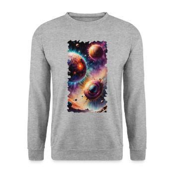 Space Planets Watercolor - Unisex Pullover - Weißgrau meliert - Vorne - Alina (178cm) & Michal (187cm)