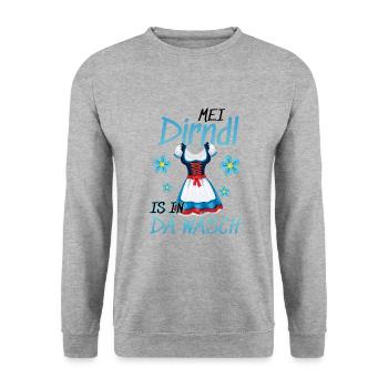 Dirndl Tracht | Mei Dirndl is in da - Unisex Pullover - Weißgrau meliert - Vorne - Alina (178cm) & Michal (187cm)
