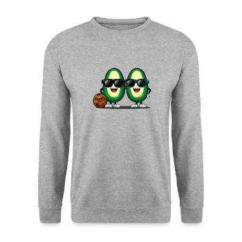 Team Avocado United :Fröhliche Frucht im Rhythmus - Unisex Pullover - Weißgrau meliert - Vorne - Alina (178cm) & Michal (187cm)