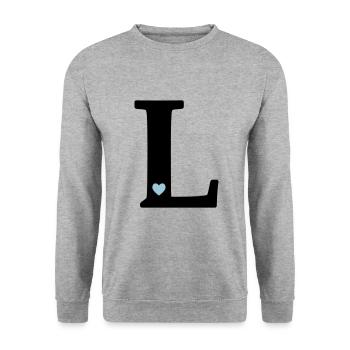 Buchstabe L Anfangsbuchstabe - Unisex Pullover - Weißgrau meliert - Vorne - Alina (178cm) & Michal (187cm)