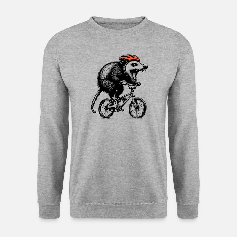 Radfahrendes Opossum - Unisex Pullover - Weißgrau meliert