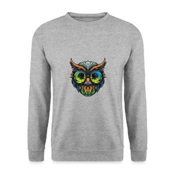 Eule Hipster Cool Party - Unisex Pullover - Weißgrau meliert - Vorne - Alina (178cm) & Michal (187cm)