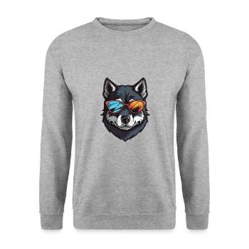 Husky Hund Hipster Cool Party - Unisex Pullover - Weißgrau meliert - Vorne - Alina (178cm) & Michal (187cm)