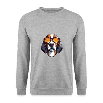 Beagle Hund Hipster Cool Party - Unisex Pullover - Weißgrau meliert - Vorne - Alina (178cm) & Michal (187cm)