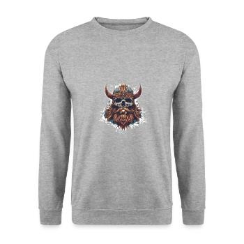 Wikinger Odin Totenkopf - Unisex Pullover - Weißgrau meliert - Vorne - Alina (178cm) & Michal (187cm)