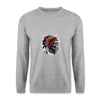 Crâne de chef indien - Sweat-shirt Unisexe - gris chiné - Devant - Alina (178cm) & Michal (187cm)