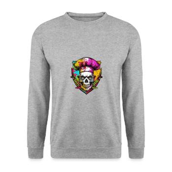Crâne Squelette Chef - Sweat-shirt Unisexe - gris chiné - Devant - Alina (178cm) & Michal (187cm)