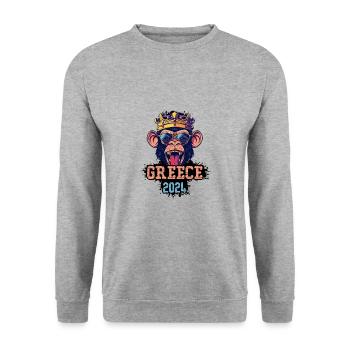 Grèce 2024 Singe de fête - Sweat-shirt Unisexe - gris chiné - Devant - Alina (178cm) & Michal (187cm)