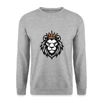 Löwe Kopf Krone - Unisex Pullover - Weißgrau meliert - Vorne - Alina (178cm) & Michal (187cm)
