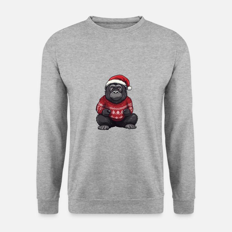 Gorilla Weihnachten Comic - Unisex Pullover - Weißgrau meliert