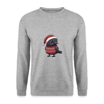 Rabe Krähe Weihnachten Comic - Unisex Pullover - Weißgrau meliert - Vorne - Alina (178cm) & Michal (187cm)