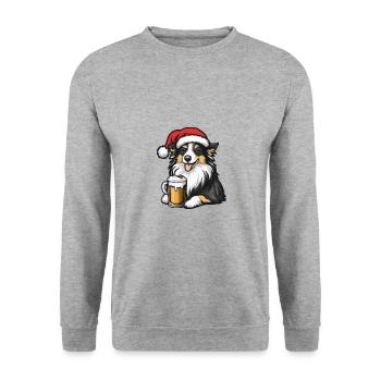 Border Collie Hund Bier Xmas Weihnachten - Unisex Pullover - Weißgrau meliert - Vorne - Alina (178cm) & Michal (187cm)