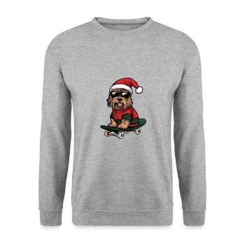Yorkshire Terrier Chien Noël Skateboard - Sweat-shirt Unisexe - gris chiné - Devant - Alina (178cm) & Michal (187cm)