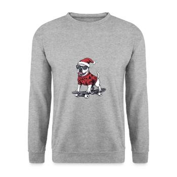 Pit Terrier Hund Weihnachten Skateboard - Unisex Pullover - Weißgrau meliert - Vorne - Alina (178cm) & Michal (187cm)