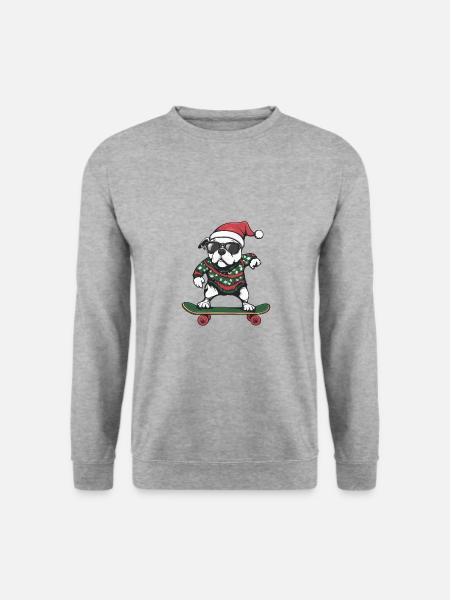 Dogo Argentino Hund Weihnachten Skateboard - Unisex Pullover - Weißgrau meliert