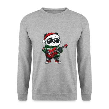 Panda Christmas Rocker Guitar - Unisex Sweatshirt - salt & pepper - Front - Alina (178cm) & Michal (187cm)
