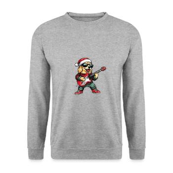 Golden Retriever Hund Weihnachten Rocker Gitarre - Unisex Pullover - Weißgrau meliert - Vorne - Alina (178cm) & Michal (187cm)