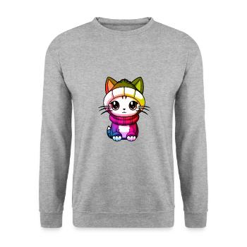 Cat Winter Animal Colorful Comic - Unisex Sweatshirt - salt & pepper - Front - Alina (178cm) & Michal (187cm)
