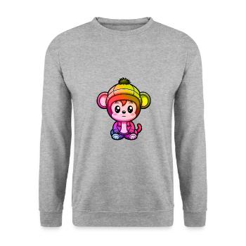 Monkey Winter Animal Colorful Comic - Unisex Sweatshirt - salt & pepper - Front - Alina (178cm) & Michal (187cm)