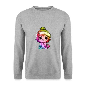 Lion Winter Animal Colorful Comic - Unisex Sweatshirt - salt & pepper - Front - Alina (178cm) & Michal (187cm)