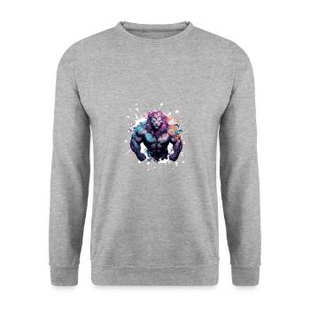 Löwe Muskeln Bodybuilding Gym - Unisex Pullover - Weißgrau meliert - Vorne - Alina (178cm) & Michal (187cm)
