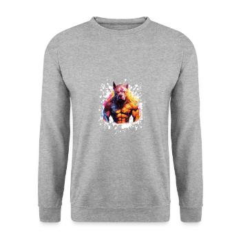 Hund Pit Muskeln Bodybuilding Beast - Unisex Pullover - Weißgrau meliert - Vorne - Alina (178cm) & Michal (187cm)