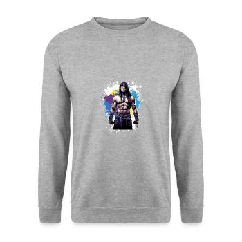 Indianer Muskeln Bodybuilding Häuptling - Unisex Pullover - Weißgrau meliert - Vorne - Alina (178cm) & Michal (187cm)
