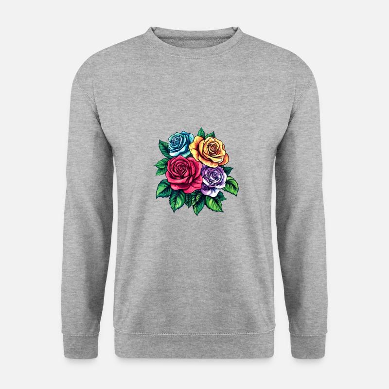 Rosen Bunt Blumen - Unisex Pullover - Weißgrau meliert