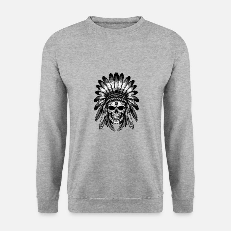 Apache Indianer Totenkopf - Unisex Pullover - Weißgrau meliert