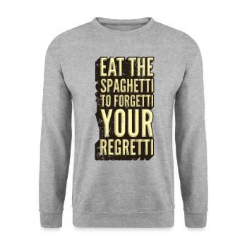 Spaghetti Regret Sarkasmus Grafik - Unisex Pullover - Weißgrau meliert - Vorne - Alina (178cm) & Michal (187cm)