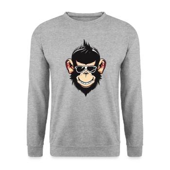 Cooler Schimpanse Rock 'n' Roll 50er - Unisex Pullover - Weißgrau meliert - Vorne - Alina (178cm) & Michal (187cm)