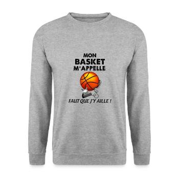 Le Basket m'appelle Cadeau Marrant A Offrir - Sweat-shirt Unisexe - gris chiné - Devant - Alina (178cm) & Michal (187cm)