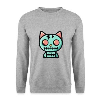 Katze Halloween Lustig - Unisex Pullover - Weißgrau meliert - Vorne - Alina (178cm) & Michal (187cm)