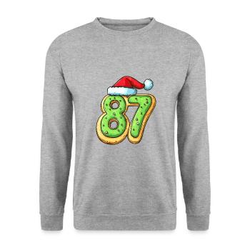 87 Zahl Weihnachten - Unisex Pullover - Weißgrau meliert - Vorne - Alina (178cm) & Michal (187cm)