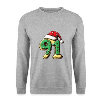 91 Numéro Noël - Sweat-shirt Unisexe - gris chiné - Devant - Alina (178cm) & Michal (187cm)