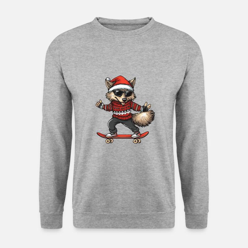 Wolf Weihnachten Lustig - Unisex Pullover - Weißgrau meliert