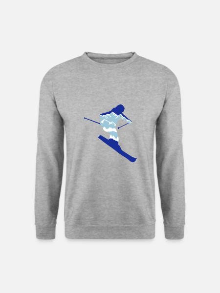 Skifahrer und Berg Silhouette - Skifahren, Ski - Unisex Pullover - Weißgrau meliert