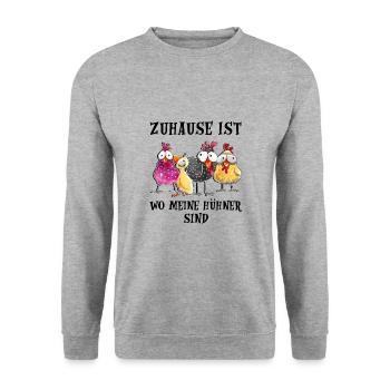 zuhause ist wo meine Hühner sind - Unisex Pullover - Weißgrau meliert - Vorne - Alina (178cm) & Michal (187cm)