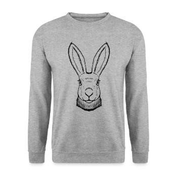 Lapin dessiné, fait main, Pâques - Sweat-shirt Unisexe - gris chiné - Devant - Alina (178cm) & Michal (187cm)