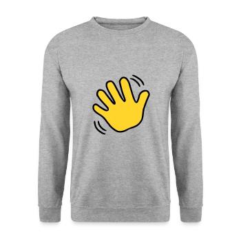Emoji winken Skizze Farbe - Unisex Pullover - Weißgrau meliert - Vorne - Alina (178cm) & Michal (187cm)