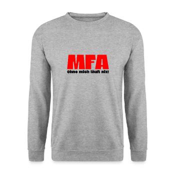MFA Spruch Ohne mich läuft nix! Arzthelferin - Unisex Pullover - Weißgrau meliert - Vorne - Alina (178cm) & Michal (187cm)