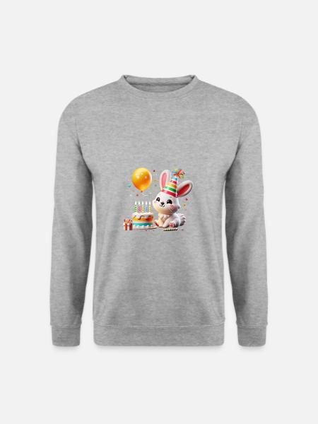 Bunny Kid Celebrating Birthday - Unisex Pullover - Weißgrau meliert