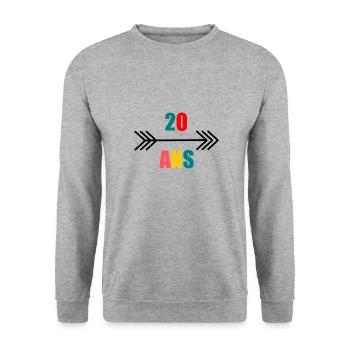 20 ANS,20e ANNIVERSAIRE,ANNIVERSAIRE 20 ANS,20 - Sweat-shirt Unisexe - gris chiné - Devant - Alina (178cm) & Michal (187cm)