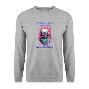 Respawn ist eine zweite Chance keine Niederlage - Unisex Pullover - Weißgrau meliert - Vorne - Alina (178cm) & Michal (187cm)