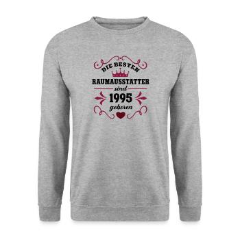 1995 Raumausstatter Geburtstag Kollege Dekoration - Unisex Pullover - Weißgrau meliert - Vorne - Alina (178cm) & Michal (187cm)