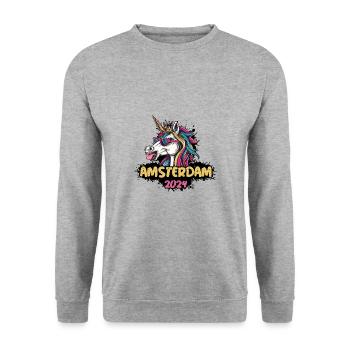 Amsterdam 2024 Einhorn - Unisex Pullover - Weißgrau meliert - Vorne - Alina (178cm) & Michal (187cm)