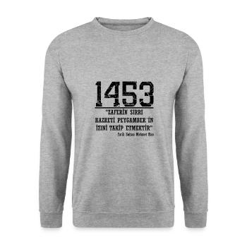 1453 Fatih Sultan Mehmet - Unisex Pullover - Weißgrau meliert - Vorne - Alina (178cm) & Michal (187cm)